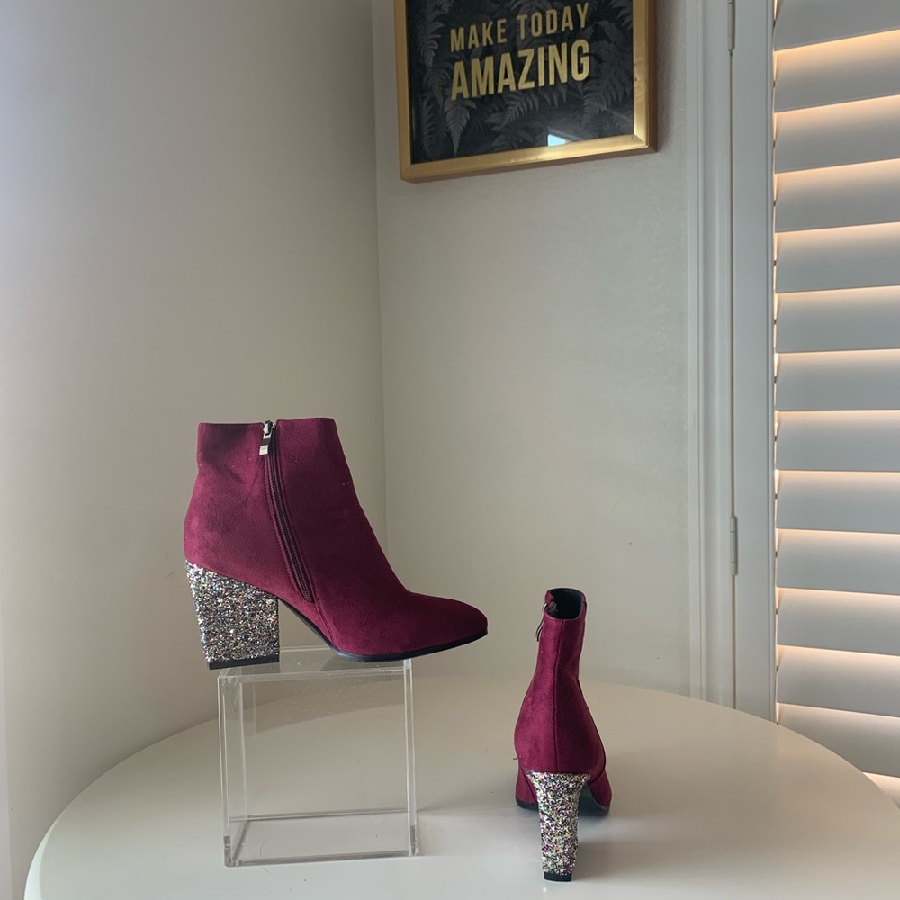 New stylish suede half booties color burgundy/wine